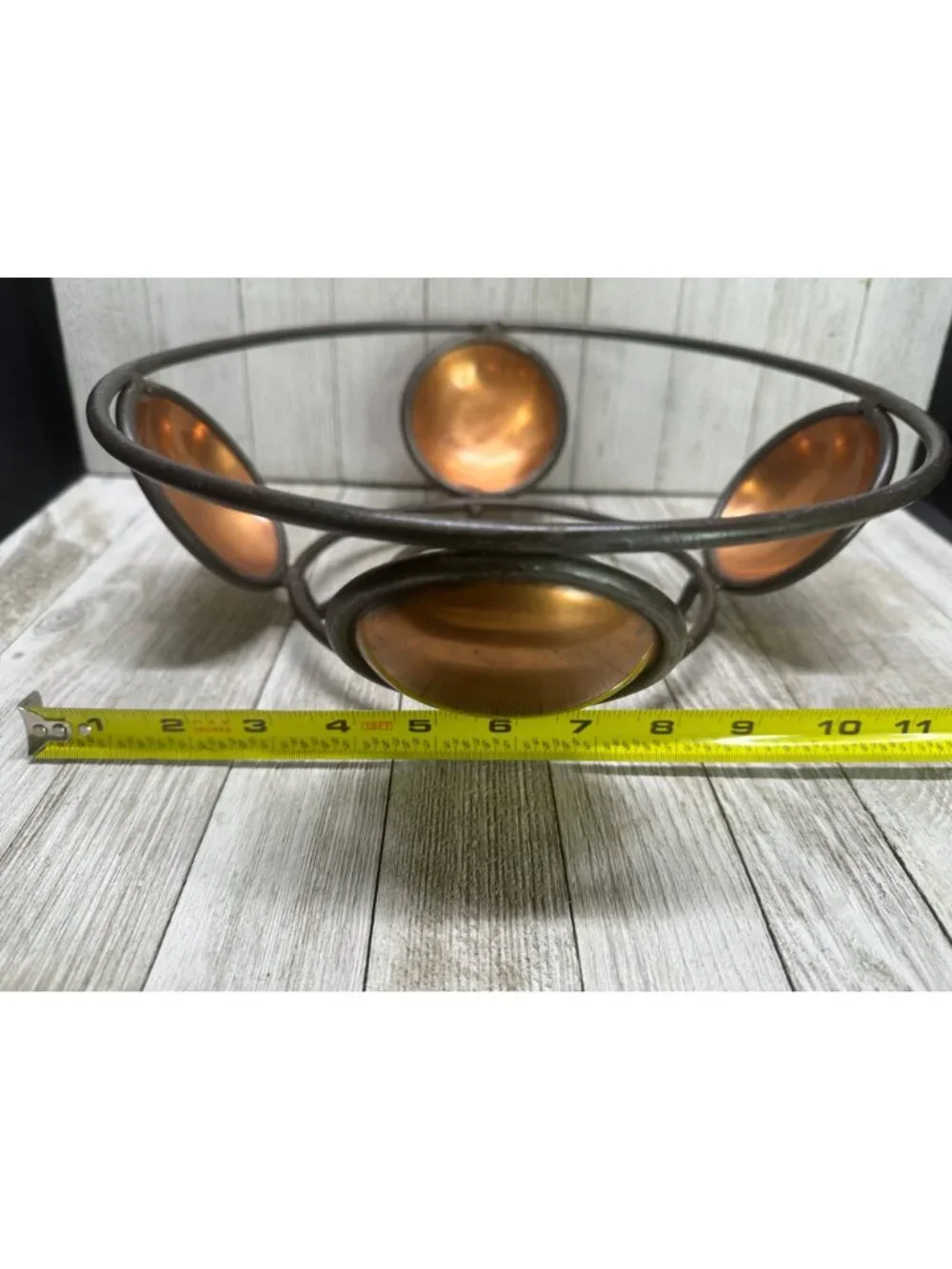 Vtg Ambrosia MCM Metal Wire & Brass Copper Basket Fruit Bowl Decor 1995 11